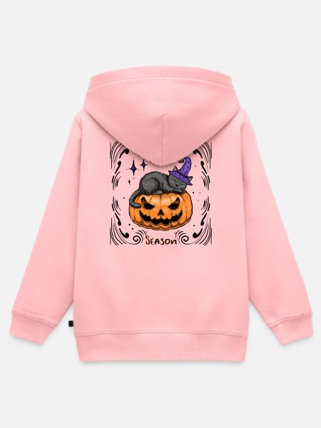 Schläfrige Katze Halloween _Dekoriert - Kinder Premium Organic Zip Hoodie - Rosa