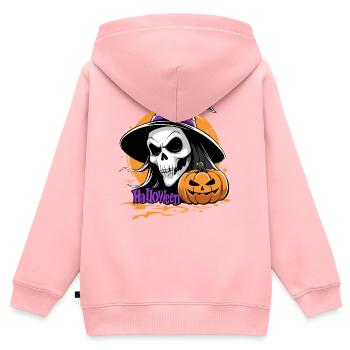 Hallowen_skull_and_pumpkin - Kinder Premium Organic Zip Hoodie - Rosa - Hinten - AI Model Kid Female (0cm)