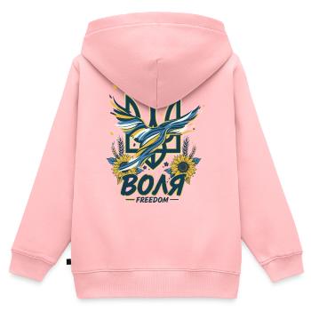 Wolja Freiheits-Dreizack - Kinder Premium Organic Zip Hoodie - Rosa - Hinten - AI Model Kid Female (0cm)