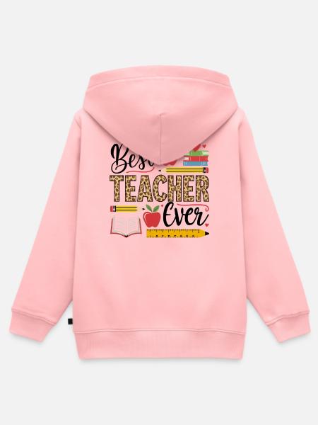 Bester Lehrer Leopard Schreiben - Kinder Premium Organic Zip Hoodie - Rosa