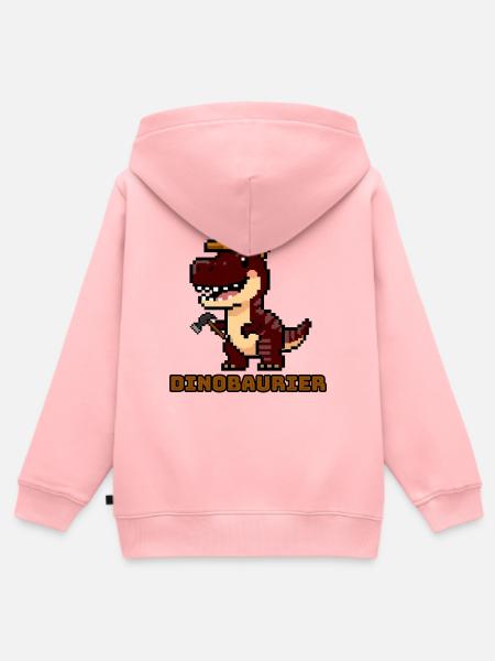 DinoBAUrier - Pixel Art Dinosaurier Bauhelm! 👷♂️ - Kinder Premium Organic Zip Hoodie - Rosa