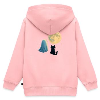 Moonlit Night: Ghost and Cat - Kids Premium Organic Zip-up Hoodie - rose - Back - AI Model Kid Female (0cm)
