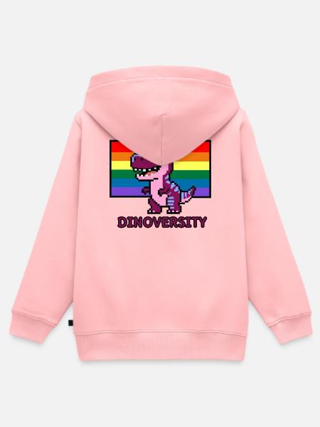 DinoVERSITY - Pixel Art Dinosaurier Pride! 🌈🦖 - Kinder Premium Organic Zip Hoodie - Rosa