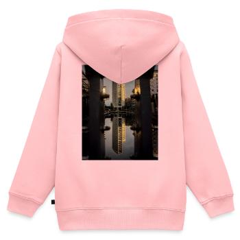 Gefangen zwischen den Schrauben - Kinder Premium Organic Zip Hoodie - Rosa - Hinten - AI Model Kid Female (0cm)