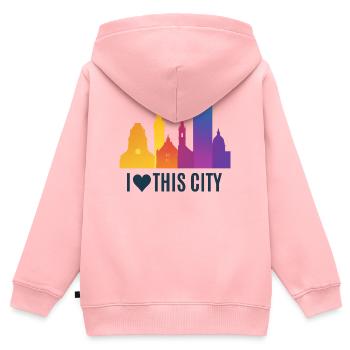 Pente de la ligne d’horizon de Herzstadt - Sweat Premium à capuche zippé enfant bio - rose - Dos - AI Model Kid Female (0cm)