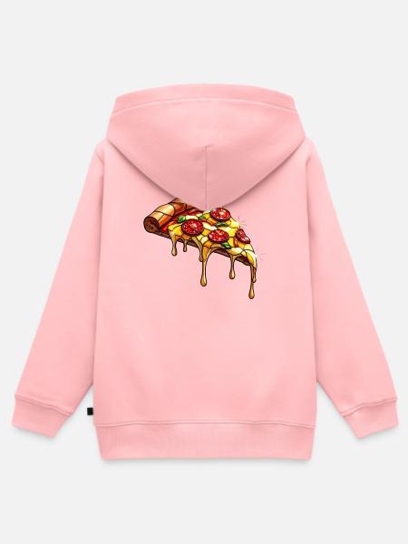 Glänzende Salami-Pizza mit Basilikum - Kinder Premium Organic Zip Hoodie - Rosa