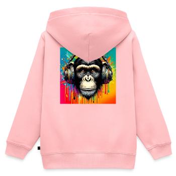 Singe chimpanzé - Sweat Premium à capuche zippé enfant bio - rose - Dos - AI Model Kid Female (0cm)