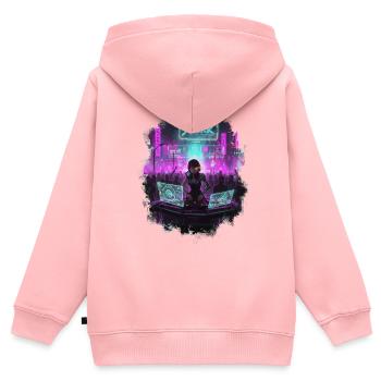 Cyberpunk_DJ_Party - Kinder Premium Organic Zip Hoodie - Rosa - Hinten - AI Model Kid Female (0cm)