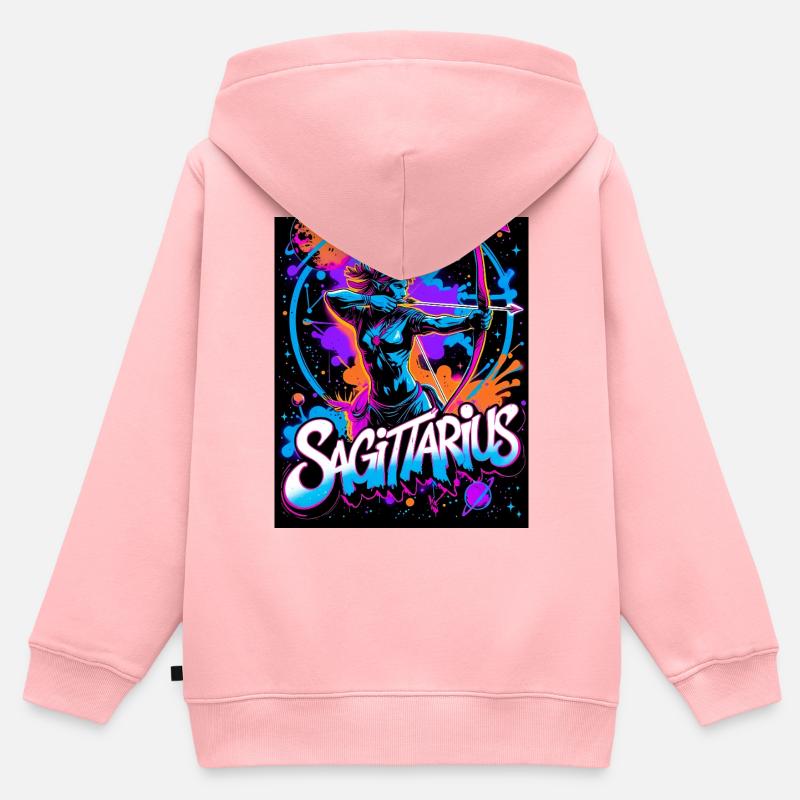 Sagittaire - Sweat Premium à capuche zippé enfant bio - rose