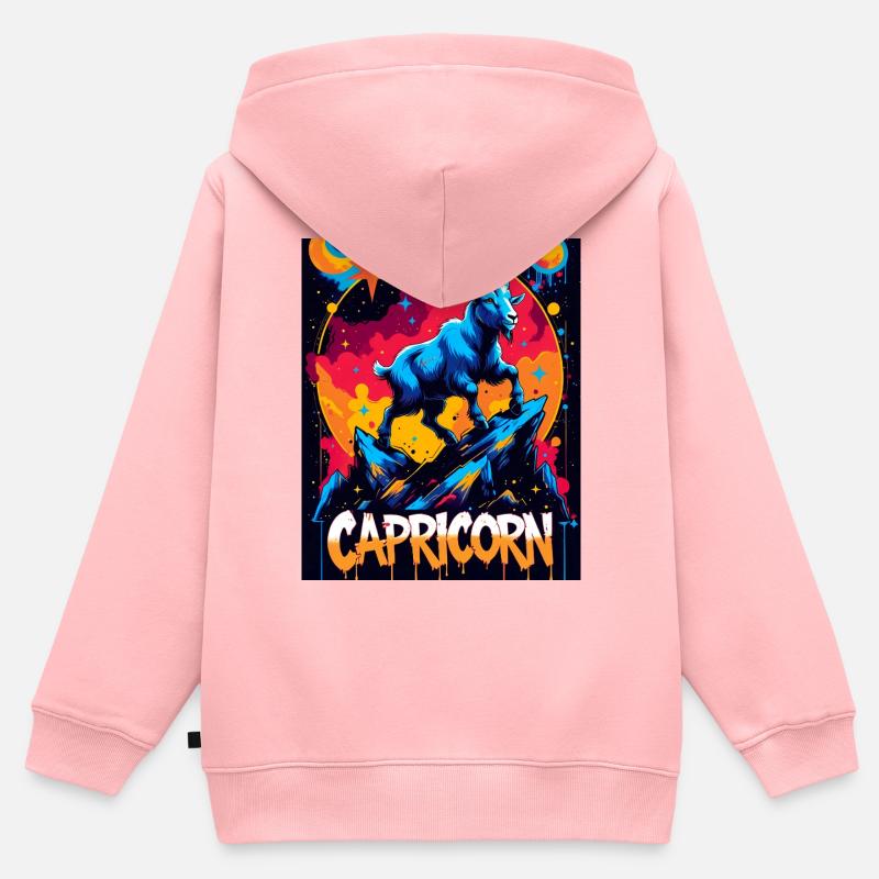 Capricorne - Sweat Premium à capuche zippé enfant bio - rose