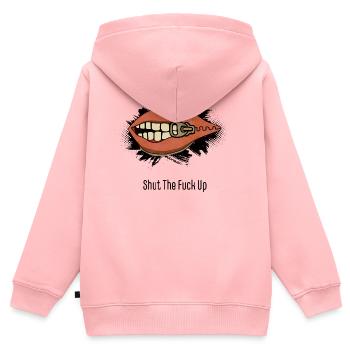 Shut The F*** Up - Pop Art Lèvres zippées - Sweat Premium à capuche zippé enfant bio - rose - Dos - AI Model Kid Female (0cm)