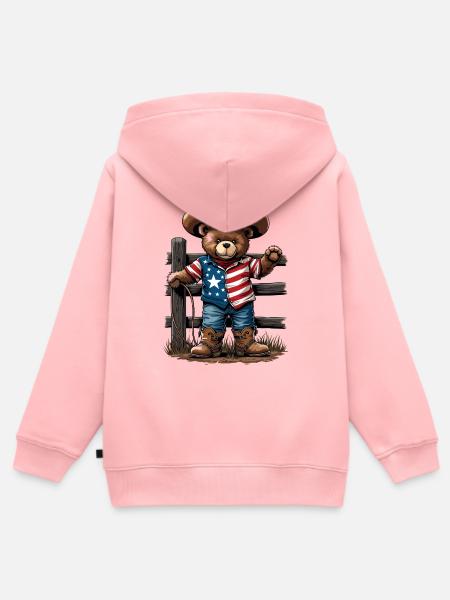 Americana Bär Cowboy - Kinder Premium Organic Zip Hoodie - Rosa