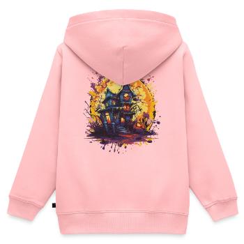 Maison hantée dans la lune d’Halloween - Sweat Premium à capuche zippé enfant bio - rose - Dos - AI Model Kid Female (0cm)