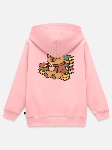 Capybara Leseratte – Bücher & Kaffee ☕📚 - Kinder Premium Organic Zip Hoodie - Rosa