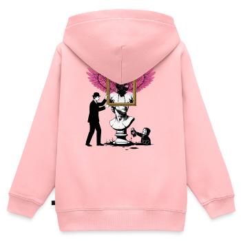 Flügelnde Maske und Fragment - Kinder Premium Organic Zip Hoodie - Rosa - Hinten - AI Model Kid Female (0cm)