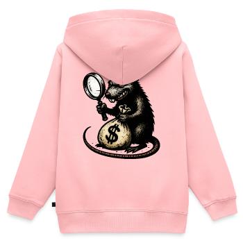 Ratte mit Lupe und Geldsack - Kinder Premium Organic Zip Hoodie - Rosa - Hinten - AI Model Kid Female (0cm)