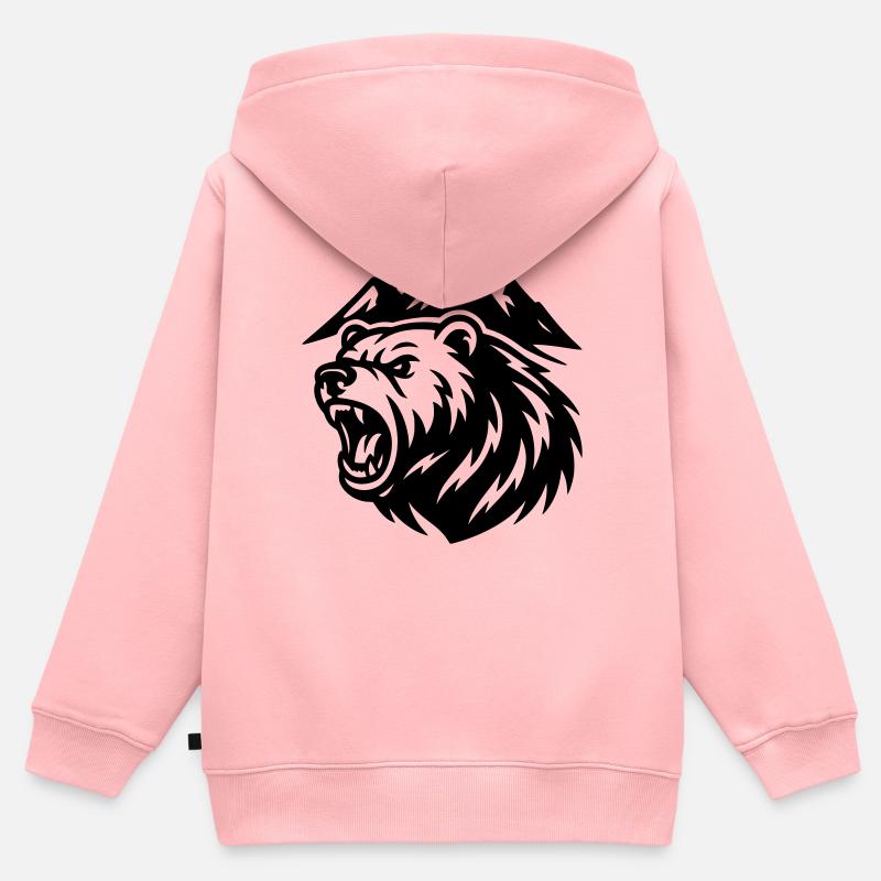 Ours de montagne - Sweat Premium à capuche zippé enfant bio - rose