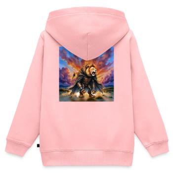 Löwenkrieger mit Rüstung und Umhang - Kinder Premium Organic Zip Hoodie - Rosa - Hinten - AI Model Kid Female (0cm)