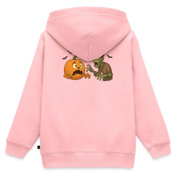 Citrouille panique et zombie - Sweat Premium à capuche zippé enfant bio - rose - Dos - AI Model Kid Female (0cm)