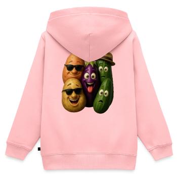 Fröhliche Gemüsehelden Gruppe - Kinder Premium Organic Zip Hoodie - Rosa - Hinten - AI Model Kid Female (0cm)