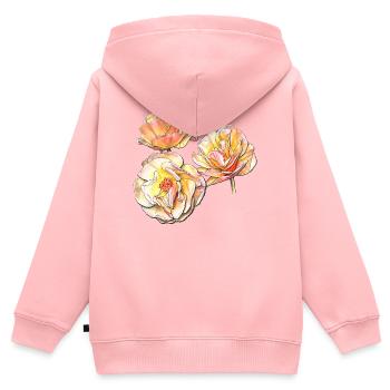 Trois fleurs de rose jaune rose dessin au crayon de couleur - Sweat Premium à capuche zippé enfant bio - rose - Dos - AI Model Kid Female (0cm)