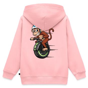 Lustiger Schimpanse Einrad Raser Stuntman Motorrad - Kinder Premium Organic Zip Hoodie - Rosa - Hinten - AI Model Kid Female (0cm)