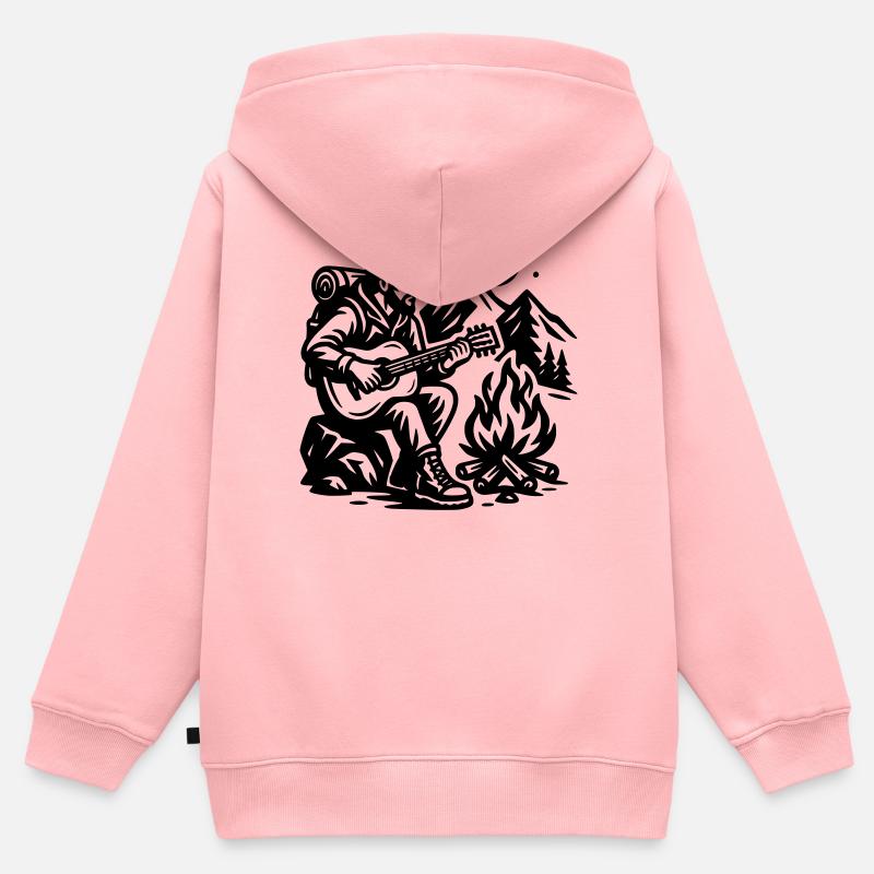 Feu de camp - Sweat Premium à capuche zippé enfant bio - rose
