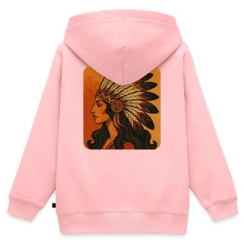Kopfputz Porträt mit Federn - Kinder Premium Organic Zip Hoodie - Rosa - Hinten - AI Model Kid Female (0cm)