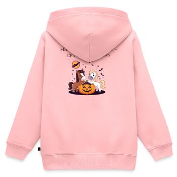 Halloween Traber Pferde Spruch Zitat - Kinder Premium Organic Zip Hoodie - Rosa - Hinten - AI Model Kid Female (0cm)