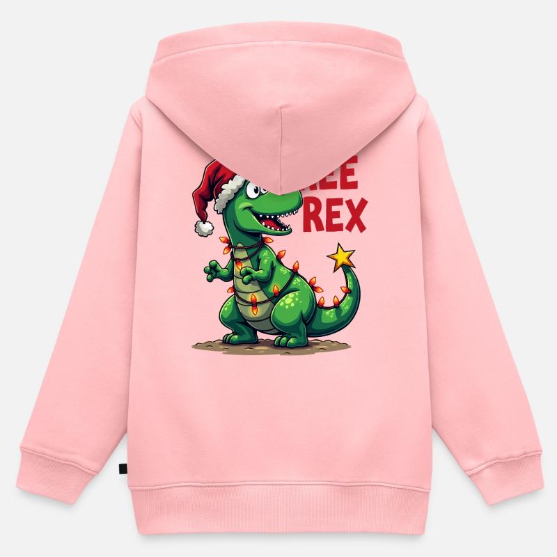 Dino de Noël – Drôle de T-Rex avec sapin de Noël - Sweat Premium à capuche zippé enfant bio - rose