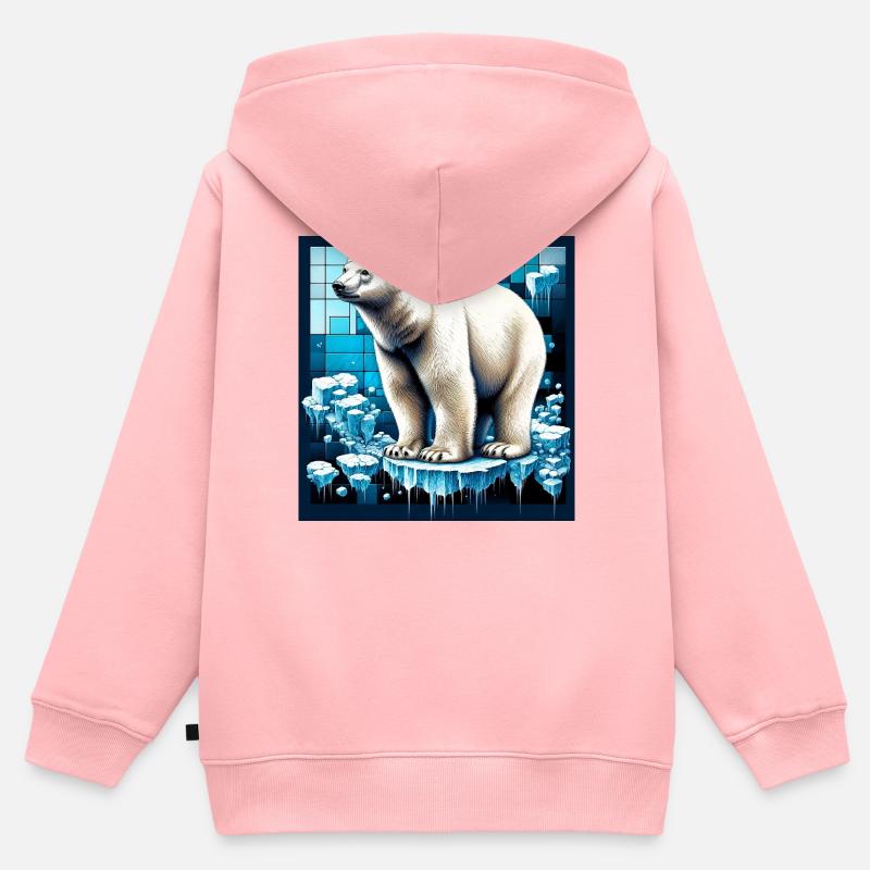 ours blanc - Sweat Premium à capuche zippé enfant bio - rose