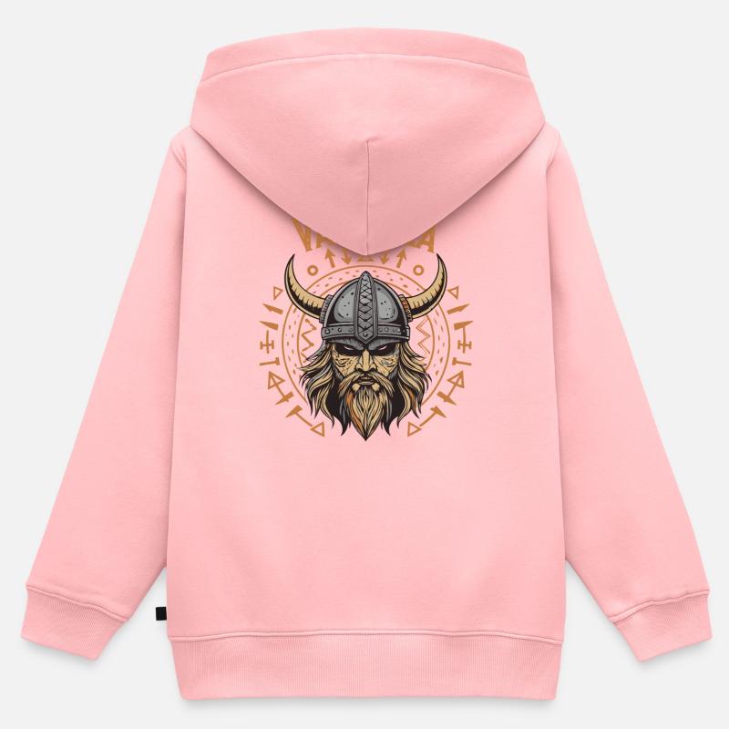 Mächtiger Wikinger mit Walhalla-Helm - Kinder Premium Organic Zip Hoodie - Rosa