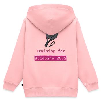 Entraînement de padel Brisbane 2032 - Sweat Premium à capuche zippé enfant bio - rose - Dos - AI Model Kid Female (0cm)