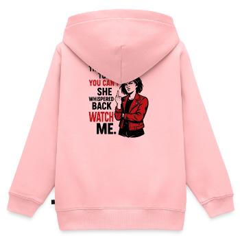 WATCH ME – Feminist Rebel - Kinder Premium Organic Zip Hoodie - Rosa - Hinten - AI Model Kid Female (0cm)