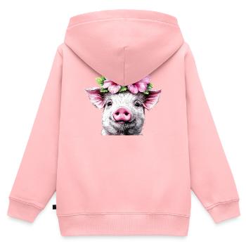 Hibiskuskrone Schwein - Kinder Premium Organic Zip Hoodie - Rosa - Hinten - AI Model Kid Female (0cm)