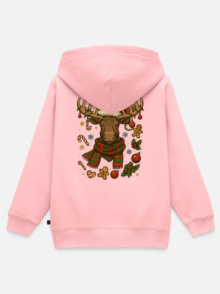 Elch an Weihnachten - Kinder Premium Organic Zip Hoodie - Rosa