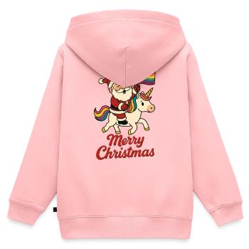 Weihnachtsmann auf Einhorn mit Regenbogenfahne - Kinder Premium Organic Zip Hoodie - Rosa - Hinten - AI Model Kid Female (0cm)