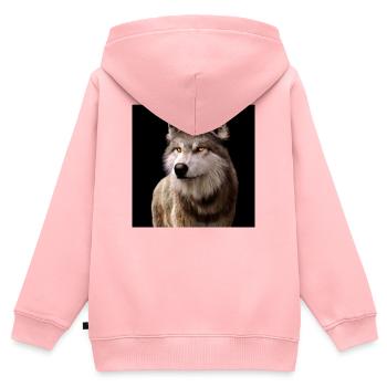 Wolfsblick Bernstein im Dunkel - Kinder Premium Organic Zip Hoodie - Rosa - Hinten - AI Model Kid Female (0cm)