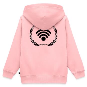 Couronne Internet Wi-Fi - Sweat Premium à capuche zippé enfant bio - rose - Dos - AI Model Kid Female (0cm)