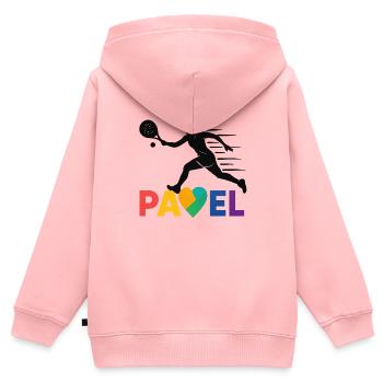 Padel Herz Regenbogen Sprint - Kinder Premium Organic Zip Hoodie - Rosa - Hinten - AI Model Kid Female (0cm)