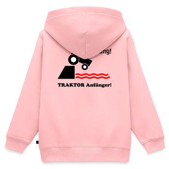 Débutants en tracteurs - Sweat Premium à capuche zippé enfant bio - rose - Dos - AI Model Kid Female (0cm)