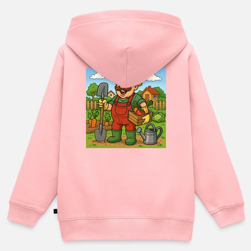 Fermier avec panier de récolte - Sweat Premium à capuche zippé enfant bio - rose