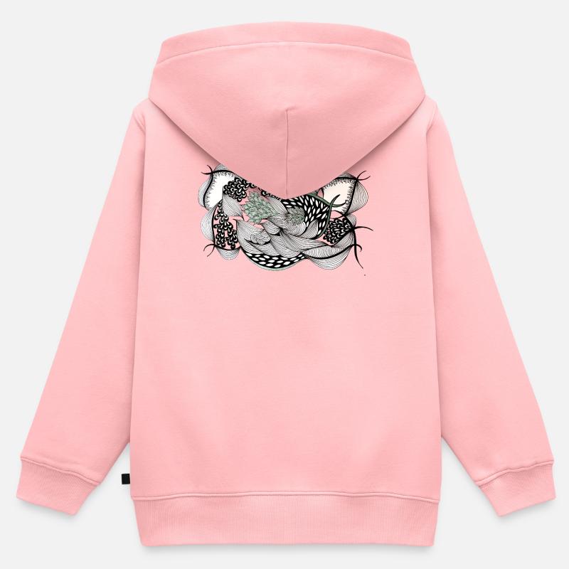 Feuillage noir et blanc avec accent vert - Sweat Premium à capuche zippé enfant bio - rose