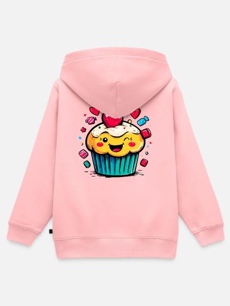 Kawaii Cupcake mit Kirschgesicht - Kinder Premium Organic Zip Hoodie - Rosa
