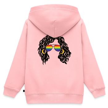Regenbogenschattierungen Lockiges Afro-Mädchen-Haar Pride Retro - Kinder Premium Organic Zip Hoodie - Rosa - Hinten - AI Model Kid Female (0cm)