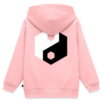 Découpe hexagonale Yin Yang - Sweat Premium à capuche zippé enfant bio - rose - Dos - AI Model Kid Female (0cm)