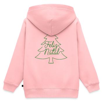 Conception du sapin de Noël Feliz Natal - Sweat Premium à capuche zippé enfant bio - rose - Dos - AI Model Kid Female (0cm)