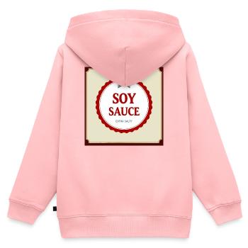 Sauce soja – Costume drôle d’Halloween - Sweat Premium à capuche zippé enfant bio - rose - Dos - AI Model Kid Female (0cm)