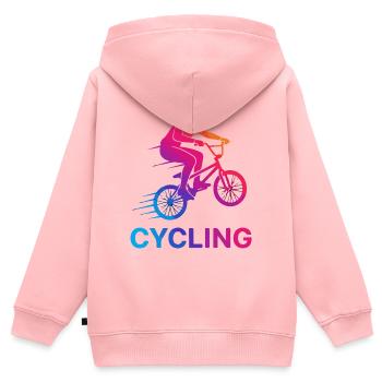 Silhouette du cycliste en pente - Sweat Premium à capuche zippé enfant bio - rose - Dos - AI Model Kid Female (0cm)
