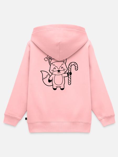 Weihnachtsfuchs mit Candy Cane Illustration - Kinder Premium Organic Zip Hoodie - Rosa